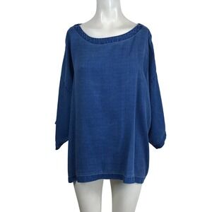Pure Jill Indigo Blue Tencel Lyocell Boat Neck 3/4 Sleeve Top Size L